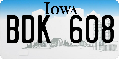 IA license plate BDK608