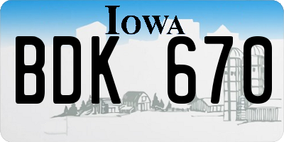 IA license plate BDK670