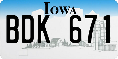 IA license plate BDK671