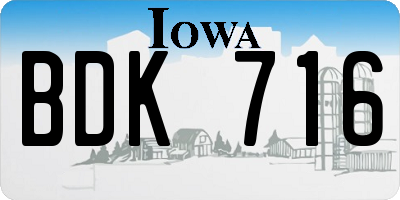 IA license plate BDK716