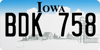 IA license plate BDK758