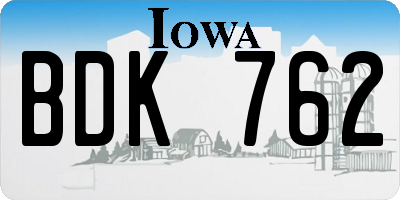 IA license plate BDK762