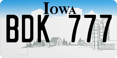 IA license plate BDK777