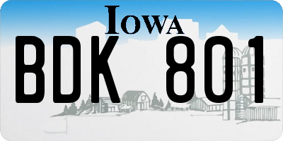 IA license plate BDK801