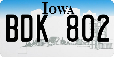 IA license plate BDK802