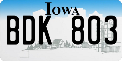 IA license plate BDK803