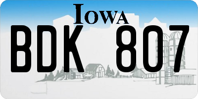 IA license plate BDK807