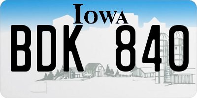 IA license plate BDK840