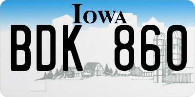 IA license plate BDK860