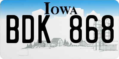 IA license plate BDK868