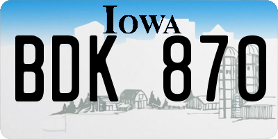 IA license plate BDK870