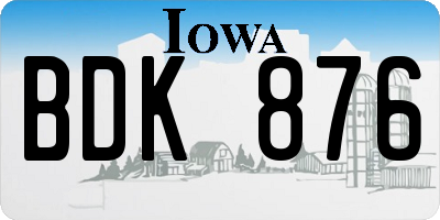 IA license plate BDK876