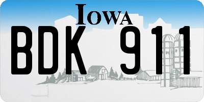 IA license plate BDK911