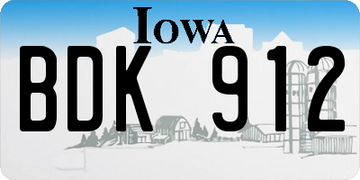 IA license plate BDK912
