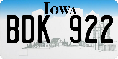 IA license plate BDK922