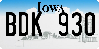 IA license plate BDK930