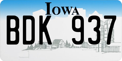 IA license plate BDK937