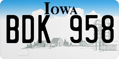 IA license plate BDK958