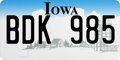 IA license plate BDK985