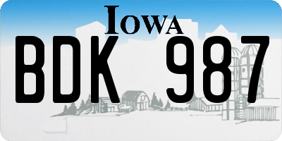 IA license plate BDK987