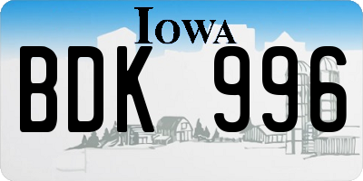 IA license plate BDK996