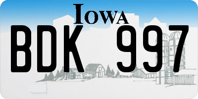IA license plate BDK997