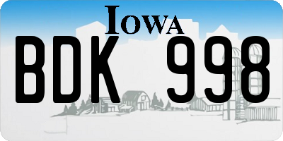 IA license plate BDK998
