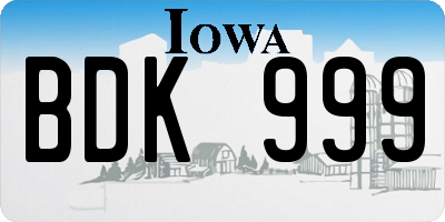 IA license plate BDK999