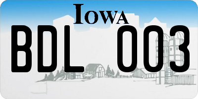 IA license plate BDL003