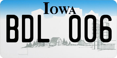 IA license plate BDL006