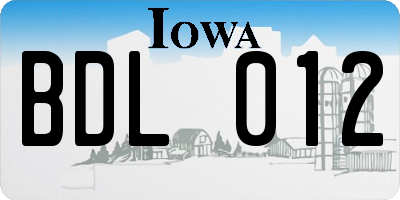 IA license plate BDL012