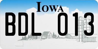 IA license plate BDL013