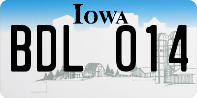 IA license plate BDL014
