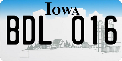 IA license plate BDL016