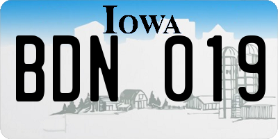 IA license plate BDN019