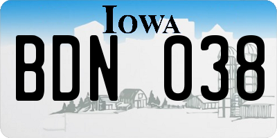 IA license plate BDN038