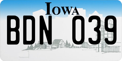 IA license plate BDN039