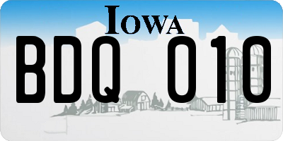 IA license plate BDQ010