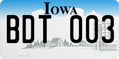 IA license plate BDT003