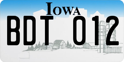 IA license plate BDT012