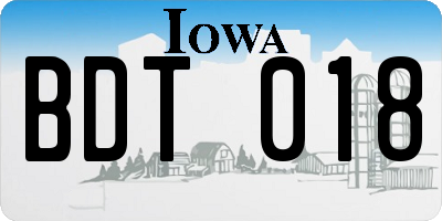 IA license plate BDT018