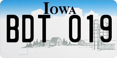 IA license plate BDT019