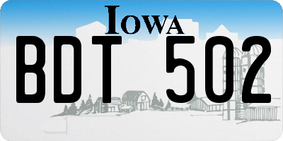 IA license plate BDT502