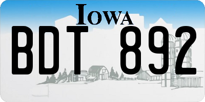 IA license plate BDT892