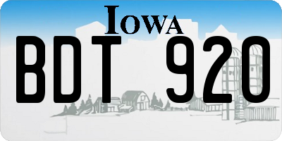 IA license plate BDT920
