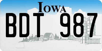 IA license plate BDT987