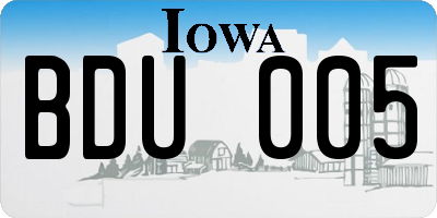 IA license plate BDU005