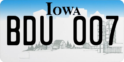 IA license plate BDU007