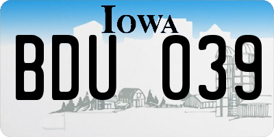 IA license plate BDU039