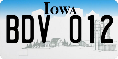 IA license plate BDV012
